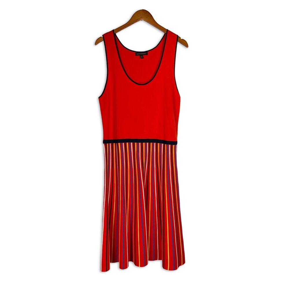 Banana Republic XL Red Striped Stretch Knit Fit & Flare Midi Dress Retro Mod